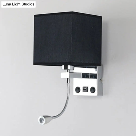 Modern Black/Beige/Coffee Bedside Wall Reading Lamp With Rectangle Fabric Shade