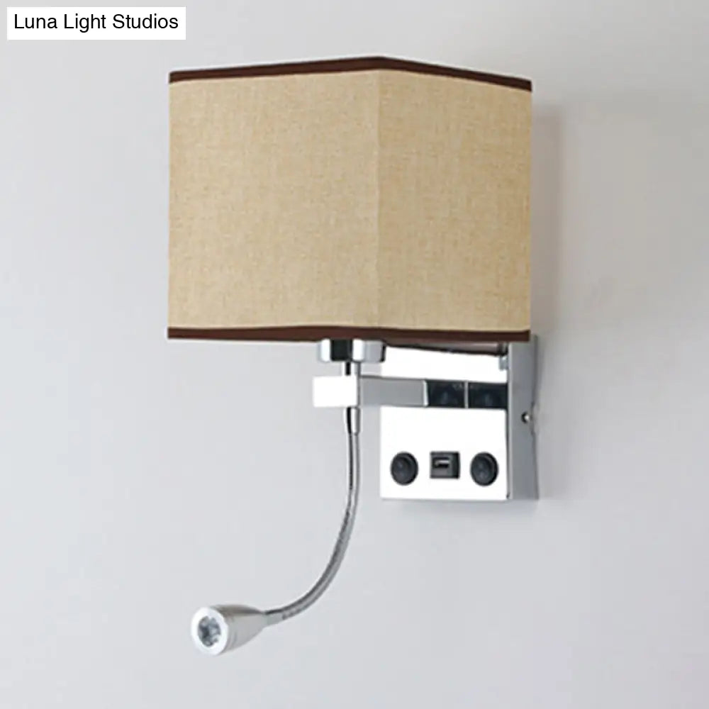 Modern Black/Beige/Coffee Bedside Wall Reading Lamp With Rectangle Fabric Shade