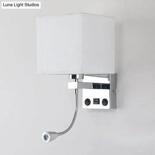 Modern Black/Beige/Coffee Bedside Wall Reading Lamp With Rectangle Fabric Shade