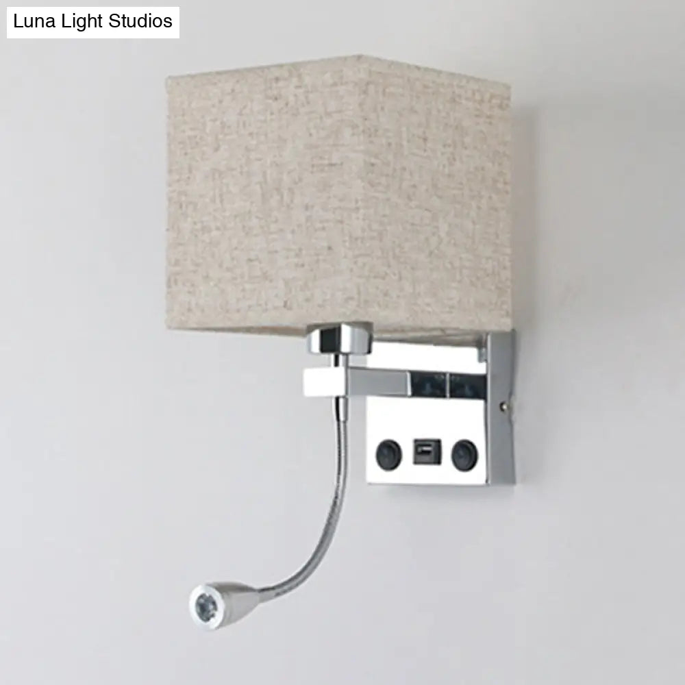 Modern Black/Beige/Coffee Bedside Wall Reading Lamp With Rectangle Fabric Shade