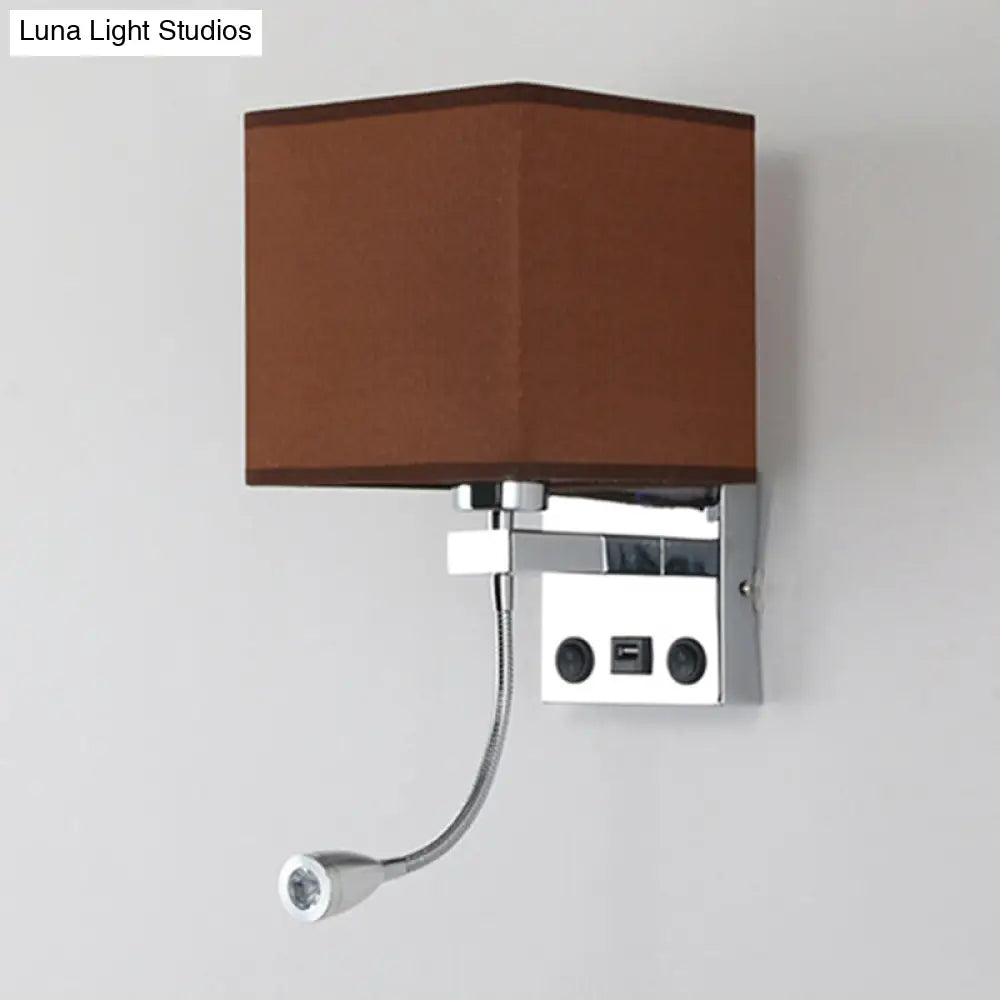 Modern Black/Beige/Coffee Bedside Wall Reading Lamp With Rectangle Fabric Shade