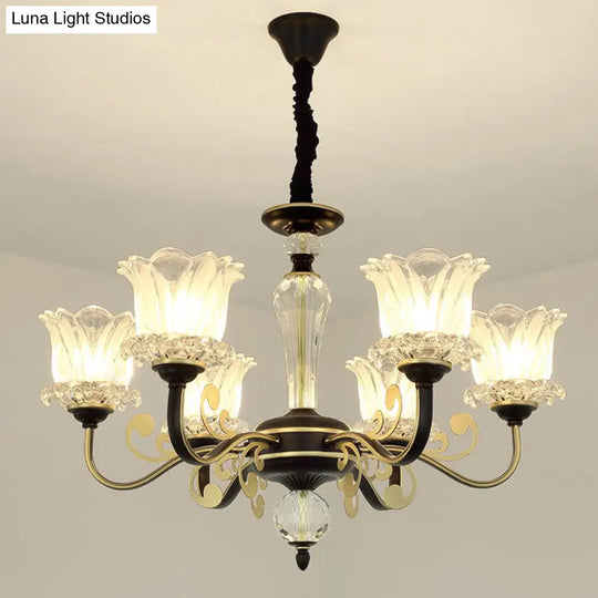 Modern Black Blossom Crystal Chandelier - 6/8-Light Suspension Lamp For Living Room