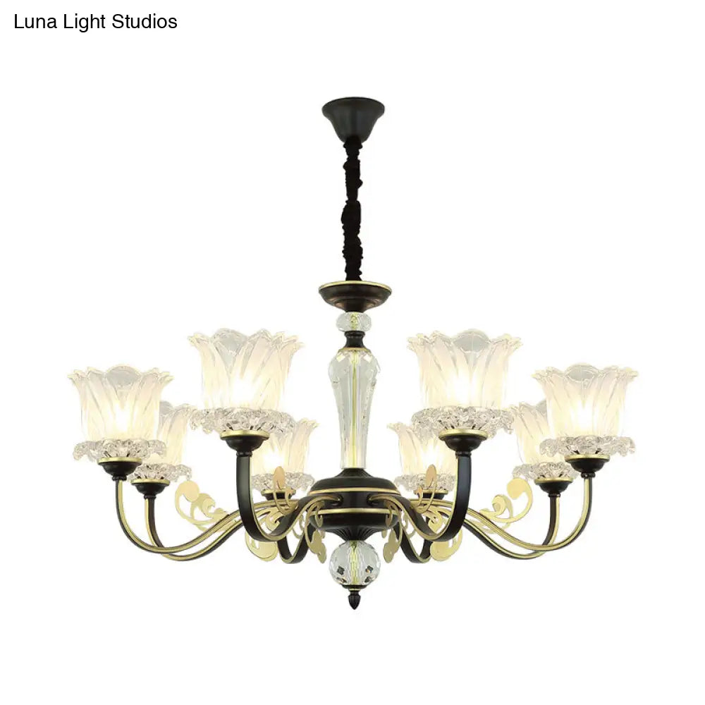 Modern Black Blossom Crystal Chandelier - 6/8-Light Suspension Lamp For Living Room