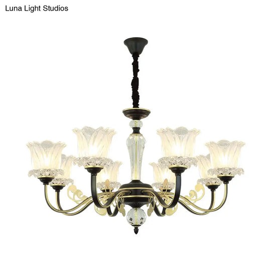 Modern Black Blossom Crystal Chandelier - 6/8-Light Suspension Lamp For Living Room