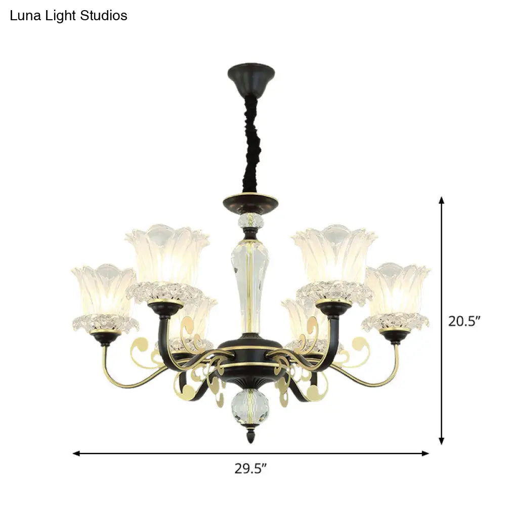 Modern Black Blossom Crystal Chandelier - 6/8-Light Suspension Lamp For Living Room