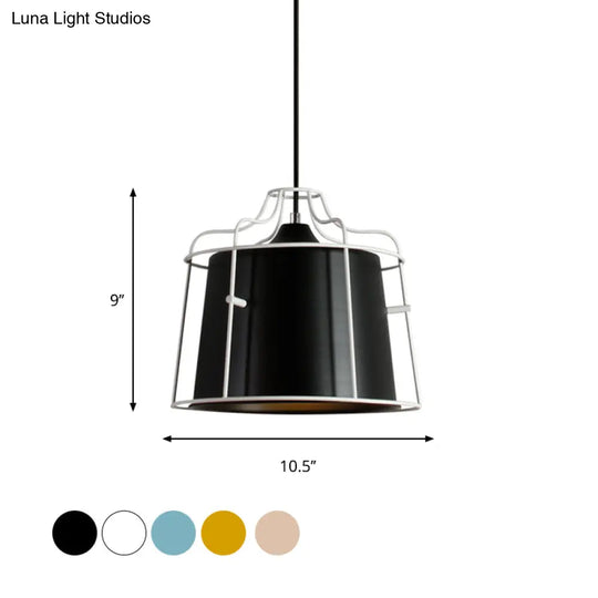 Modern Black/Blue Metal Pendant Light With Cage Shade - 1 Tapered Hanging Ceiling Lighting For Table