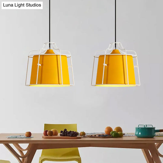 Modern Black/Blue Metal Pendant Light With Hanging Cage Shade - 1-Light Tapered Design For Table