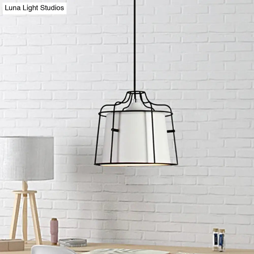 Modern Black/Blue Metal Pendant Light With Hanging Cage Shade - 1-Light Tapered Design For Table