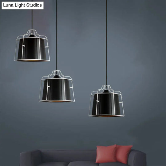 Modern Black/Blue Metal Pendant Light With Hanging Cage Shade - 1-Light Tapered Design For Table