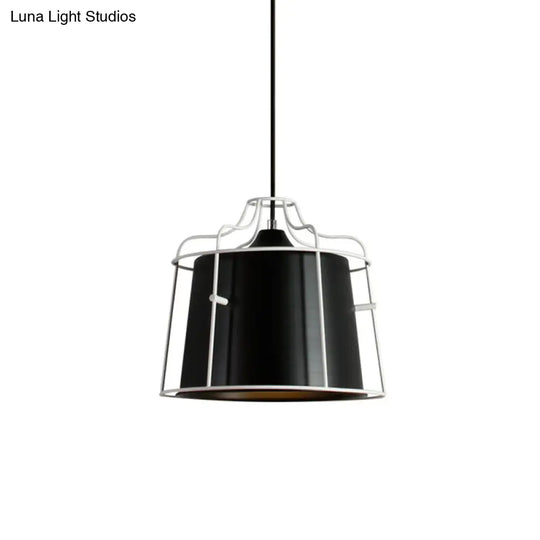 Modern Black/Blue Metal Pendant Light With Hanging Cage Shade - 1-Light Tapered Design For Table