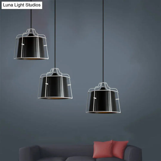 Modern Black/Blue Metal Pendant Light With Cage Shade - 1 Tapered Hanging Ceiling Lighting For Table