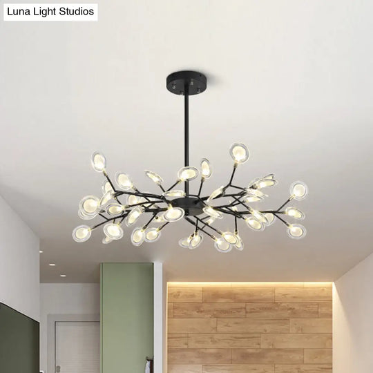 Modern Branching Chandelier: Metallic Multi-Light Suspension Lamp In Black