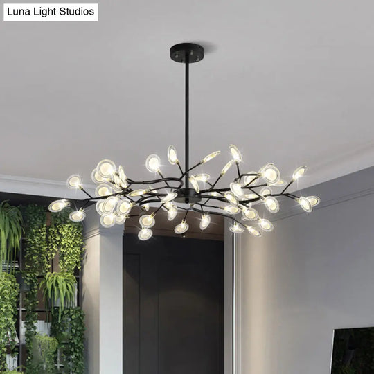 Modern Branching Chandelier: Metallic Multi-Light Suspension Lamp In Black