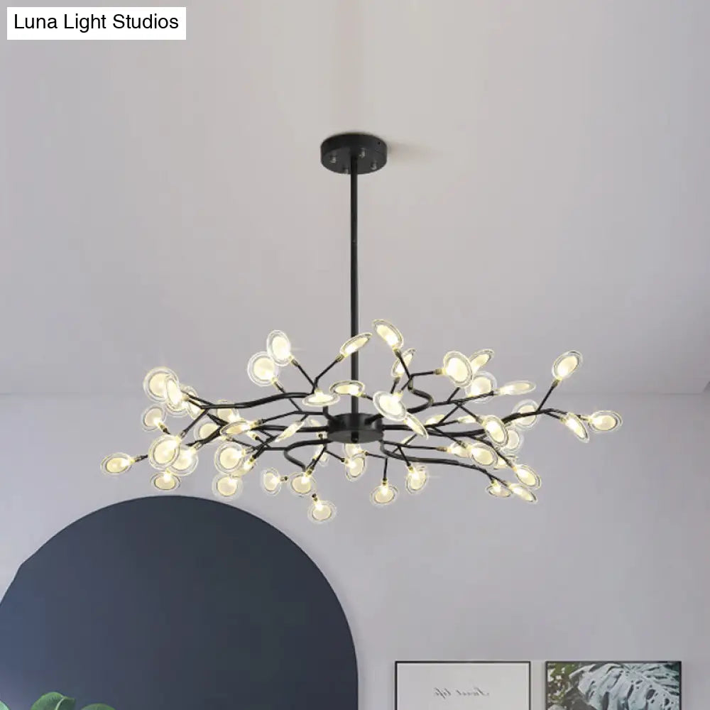 Modern Branching Chandelier: Metallic Multi-Light Suspension Lamp In Black 54 /