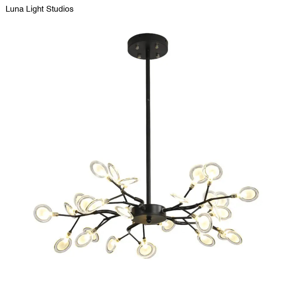 Modern Branching Chandelier: Metallic Multi-Light Suspension Lamp In Black