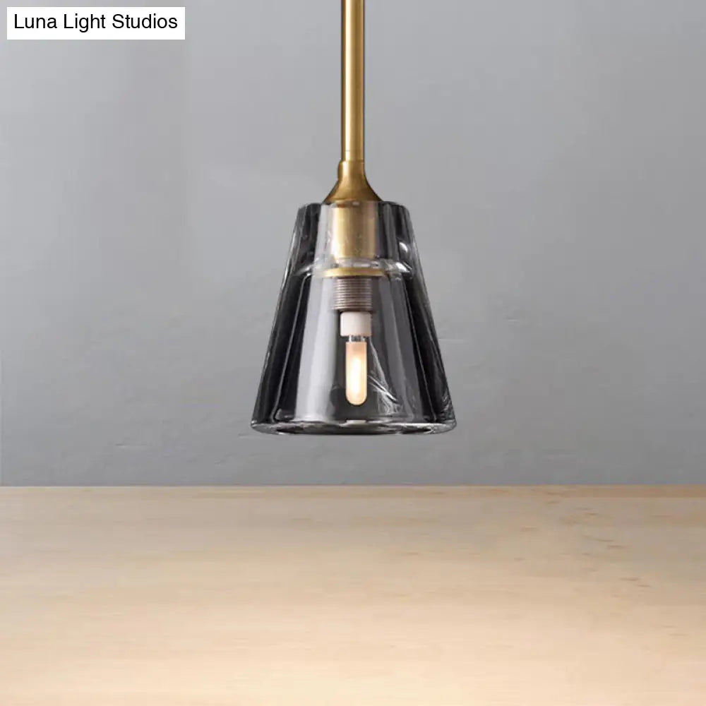 Modern Black And Brass Cone Pendant Light With Led Double Smoke Glass