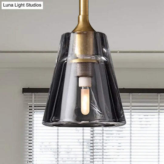 Modern Black And Brass Cone Pendant Light With Led Double Smoke Glass