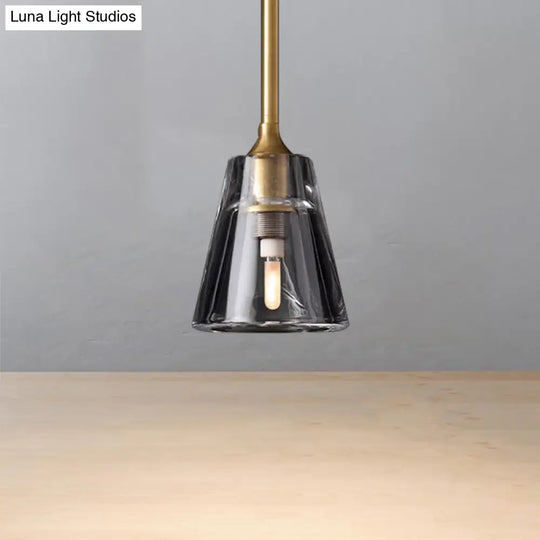 Modern Black/Brass/Chrome Cone Pendant Lamp With Led Double Smoke Glass Ceiling Fixture