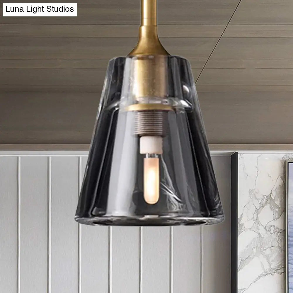 Modern Black And Brass Cone Pendant Light With Led Double Smoke Glass