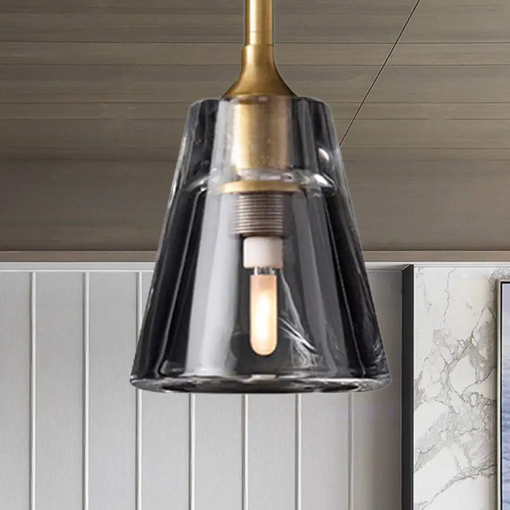 Modern Black/Brass/Chrome Cone Pendant Lamp With Led Double Smoke Glass Ceiling Fixture Brass