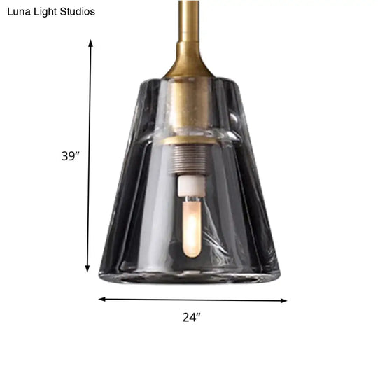 Modern Black And Brass Cone Pendant Light With Led Double Smoke Glass