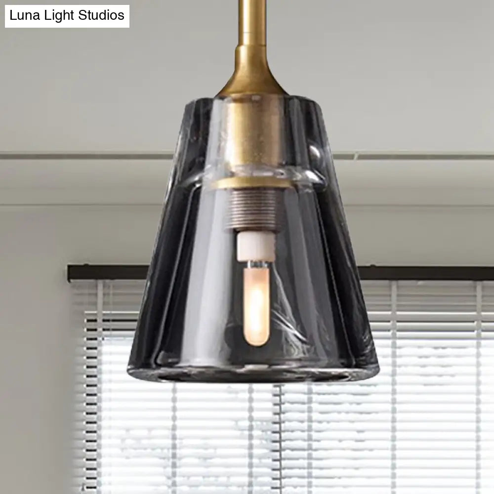 Modern Black/Brass/Chrome Cone Pendant Lamp With Led Double Smoke Glass Ceiling Fixture