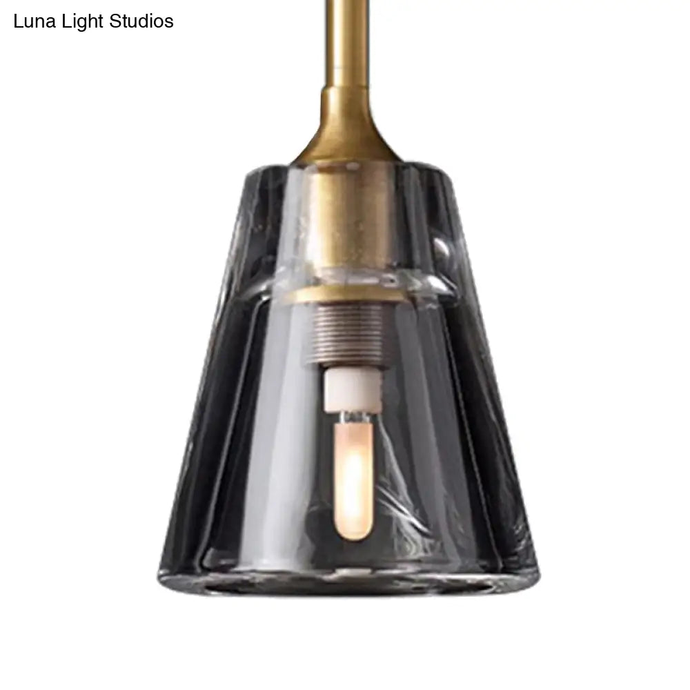 Modern Black/Brass/Chrome Cone Pendant Lamp With Led Double Smoke Glass Ceiling Fixture