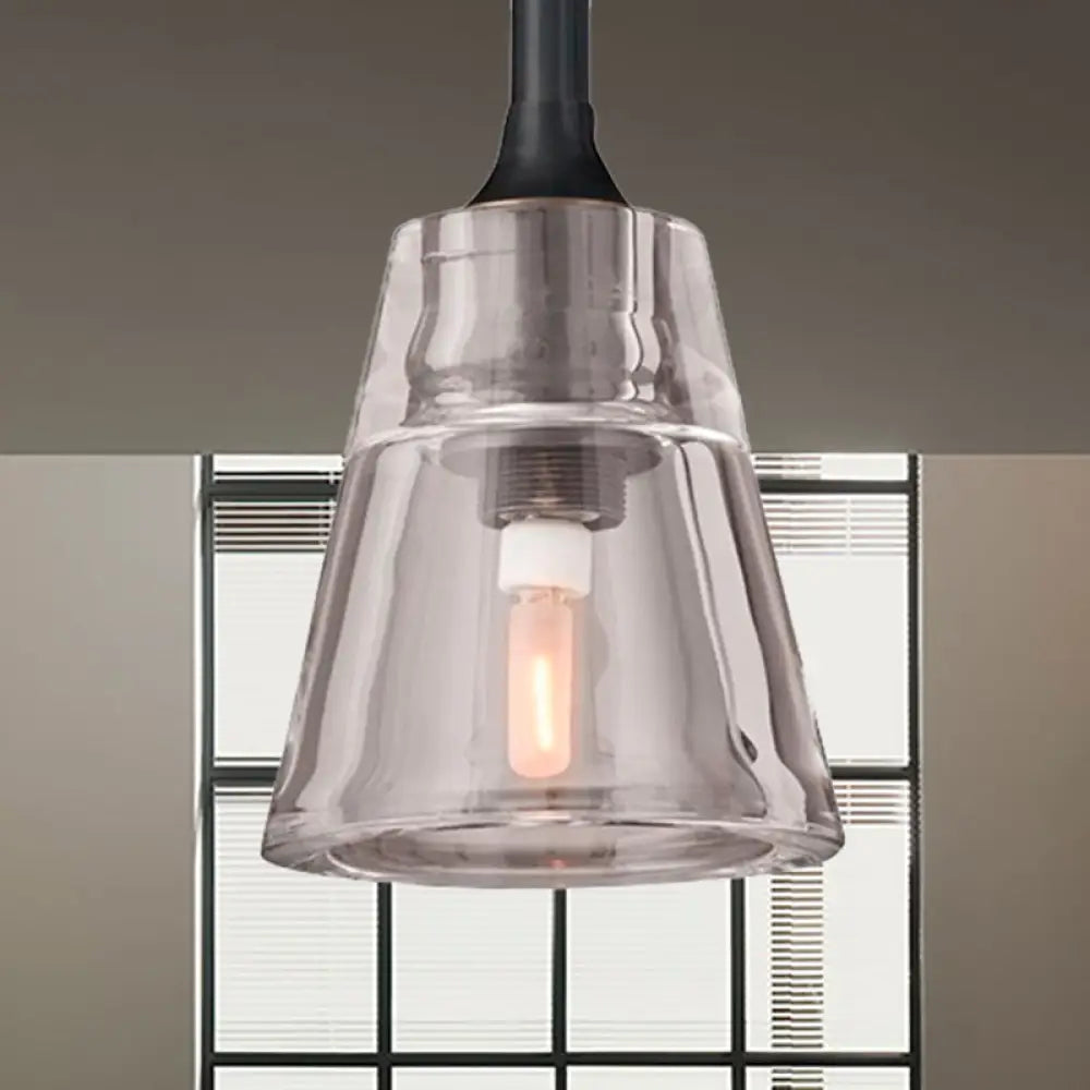 Modern Black/Brass/Chrome Cone Pendant Lamp With Led Double Smoke Glass Ceiling Fixture Black