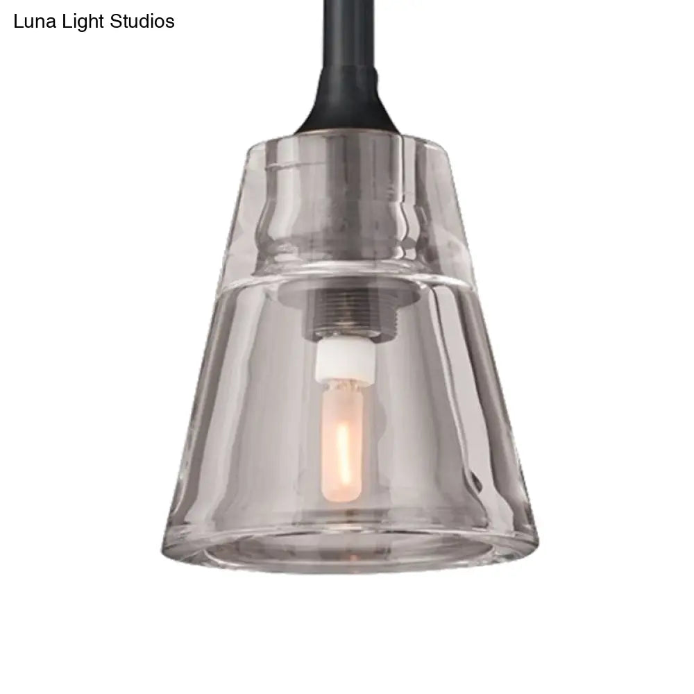 Modern Black And Brass Cone Pendant Light With Led Double Smoke Glass