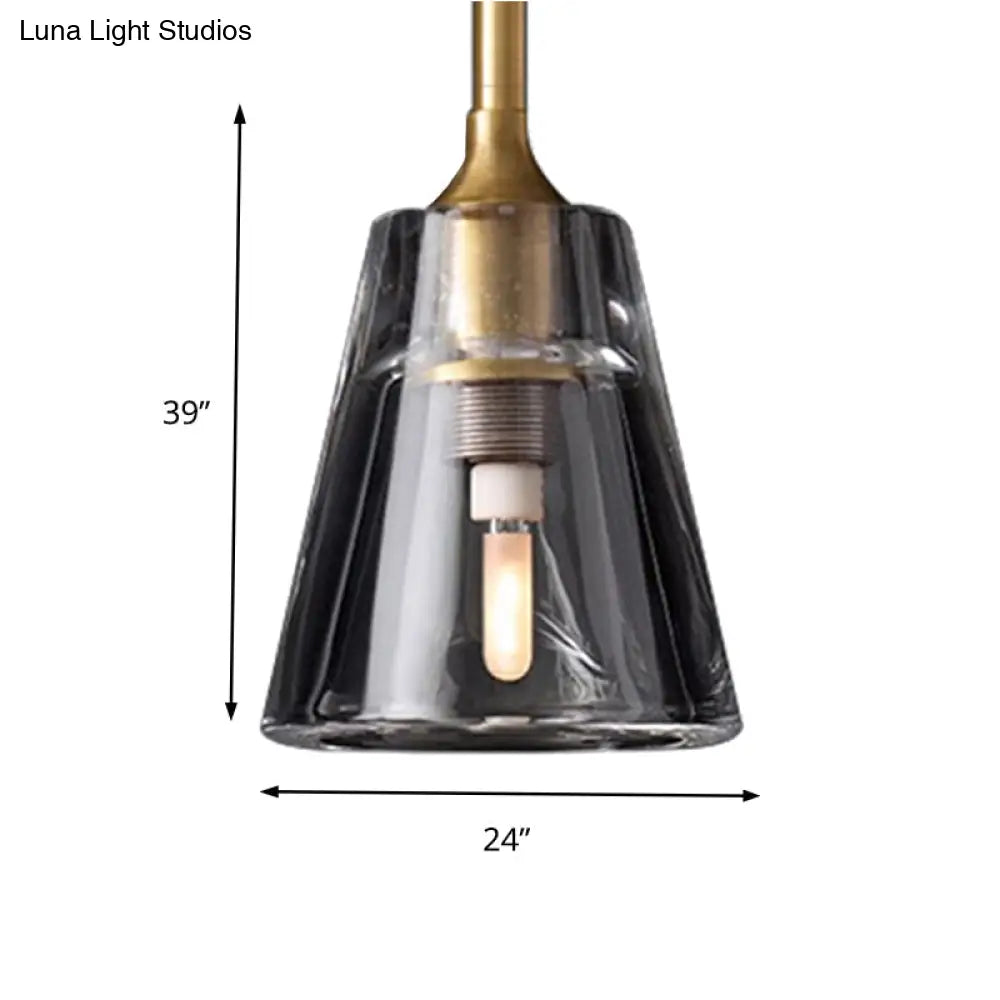 Modern Black/Brass/Chrome Cone Pendant Lamp With Led Double Smoke Glass Ceiling Fixture