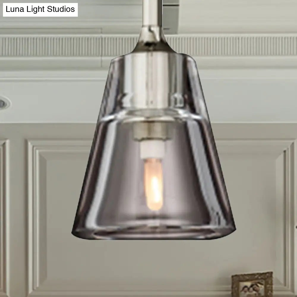 Modern Black/Brass/Chrome Cone Pendant Lamp With Led Double Smoke Glass Ceiling Fixture