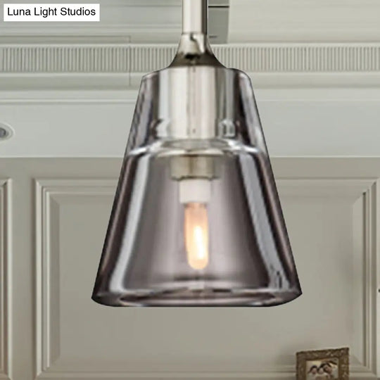 Modern Black/Brass/Chrome Cone Pendant Lamp With Led Double Smoke Glass Ceiling Fixture