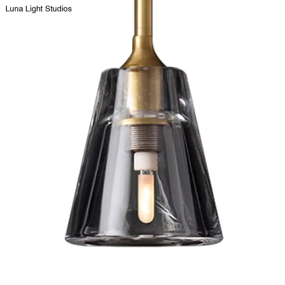 Modern Black And Brass Cone Pendant Light With Led Double Smoke Glass