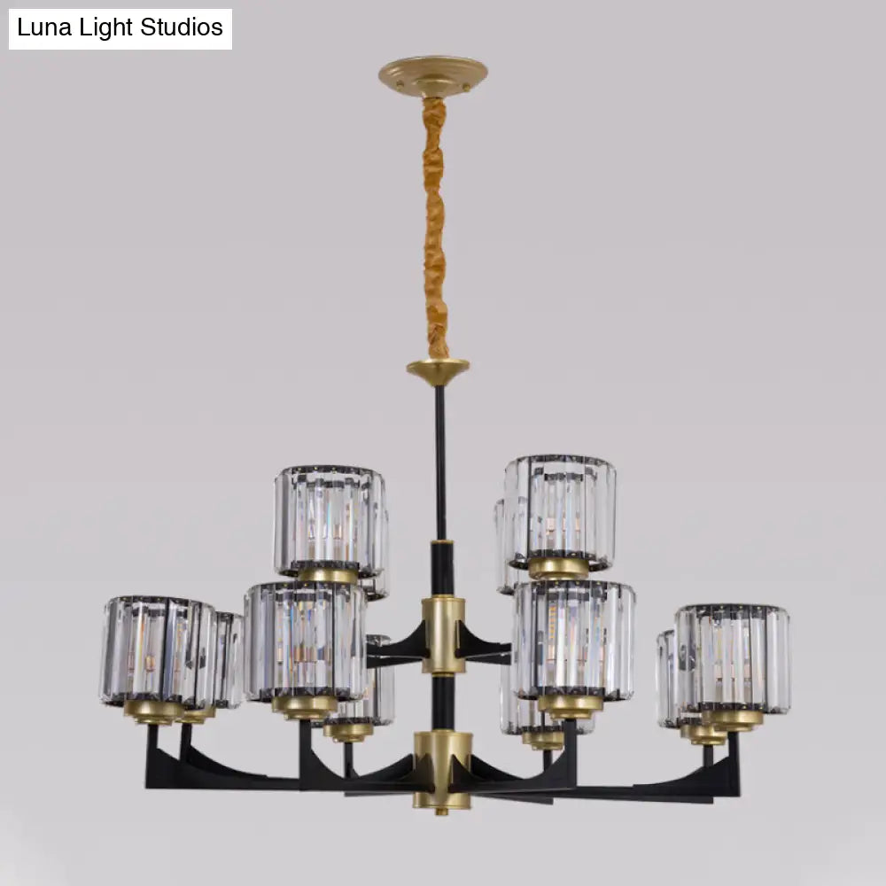 Modern Black And Brass Crystal Prism Chandelier With 4/6/12 Lights