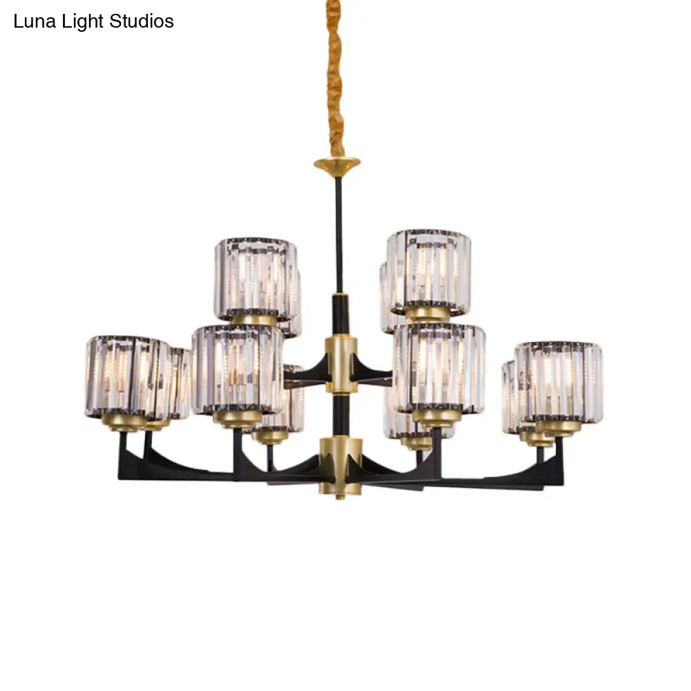 Modern Black And Brass Crystal Prism Chandelier With 4/6/12 Lights 12 /