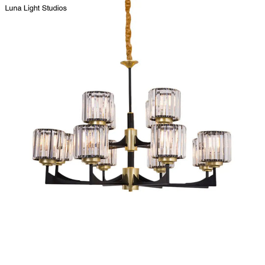 Modern Black And Brass Crystal Prism Chandelier With 4/6/12 Lights 12 /