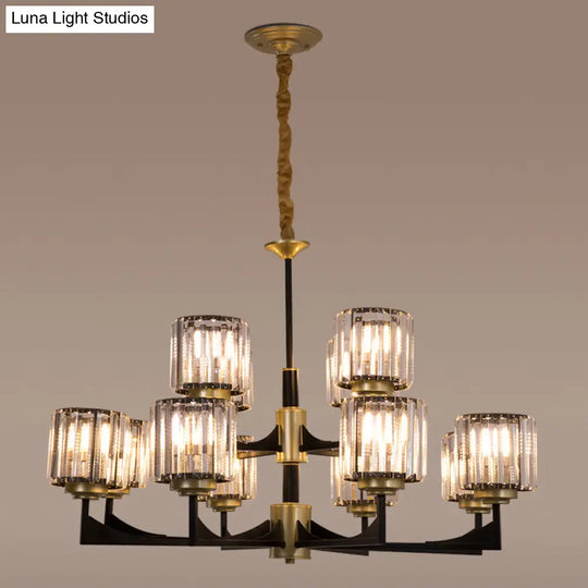 Modern Black & Brass Crystal Prism Chandelier – 4/6/12 Lights