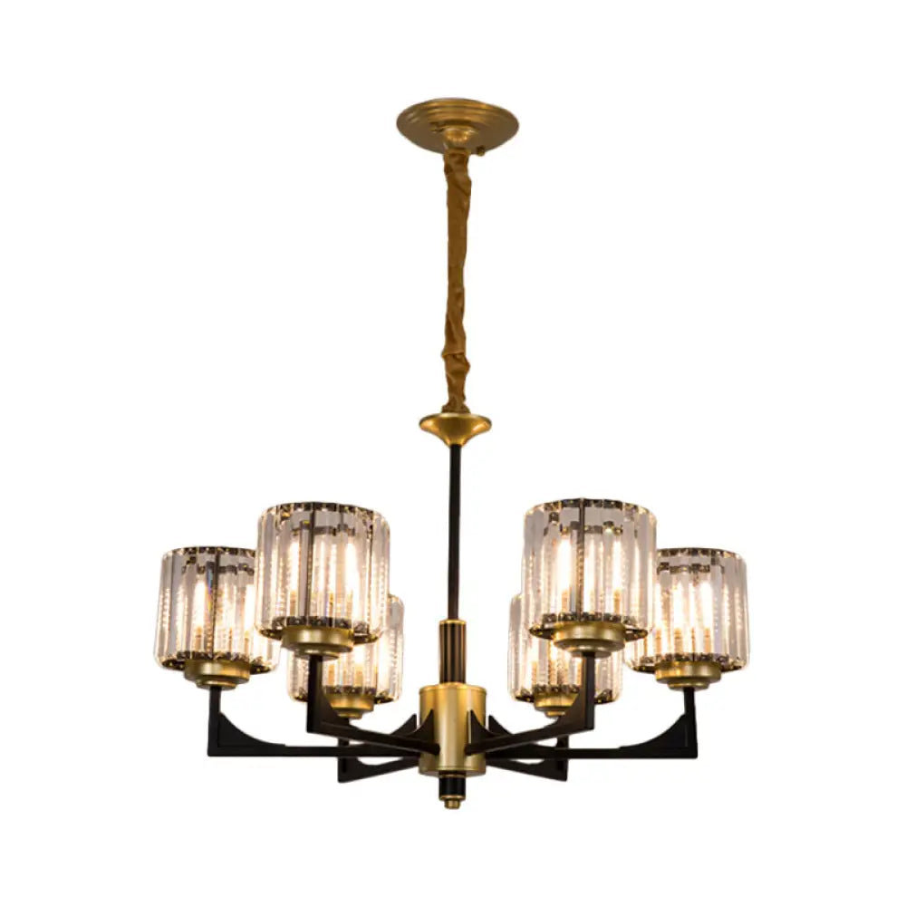 Modern Black & Brass Crystal Prism Chandelier – 4/6/12 Lights 6 /