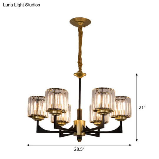 Modern Black & Brass Crystal Prism Chandelier – 4/6/12 Lights