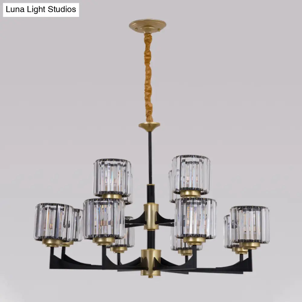 Modern Black & Brass Crystal Prism Chandelier – 4/6/12 Lights