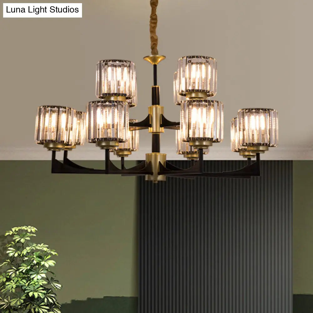 Modern Black And Brass Crystal Prism Chandelier With 4/6/12 Lights