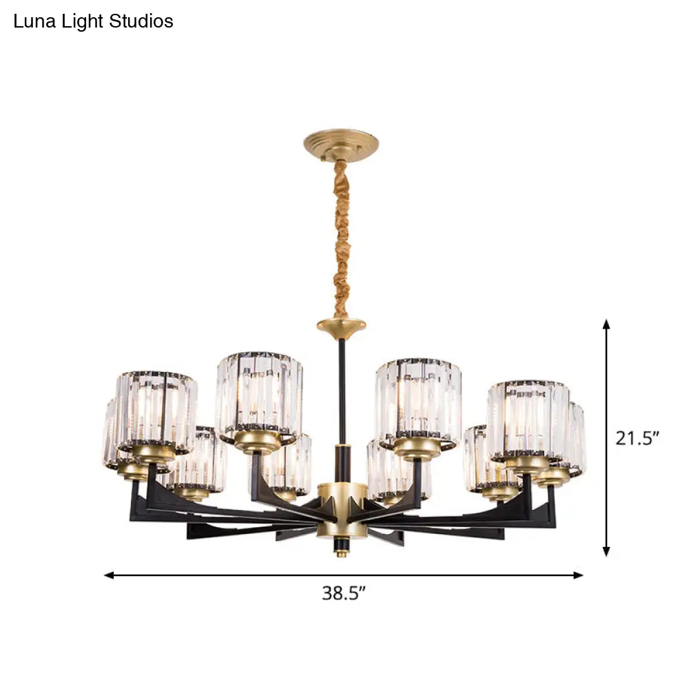 Modern Black & Brass Crystal Prism Chandelier – 4/6/12 Lights