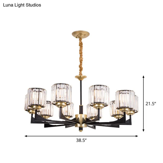 Modern Black & Brass Crystal Prism Chandelier – 4/6/12 Lights