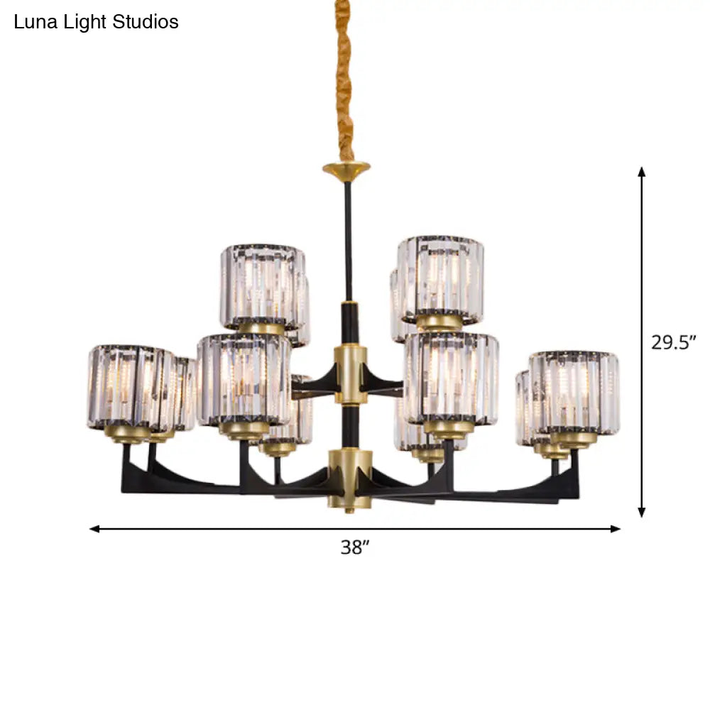 Modern Black & Brass Crystal Prism Chandelier – 4/6/12 Lights