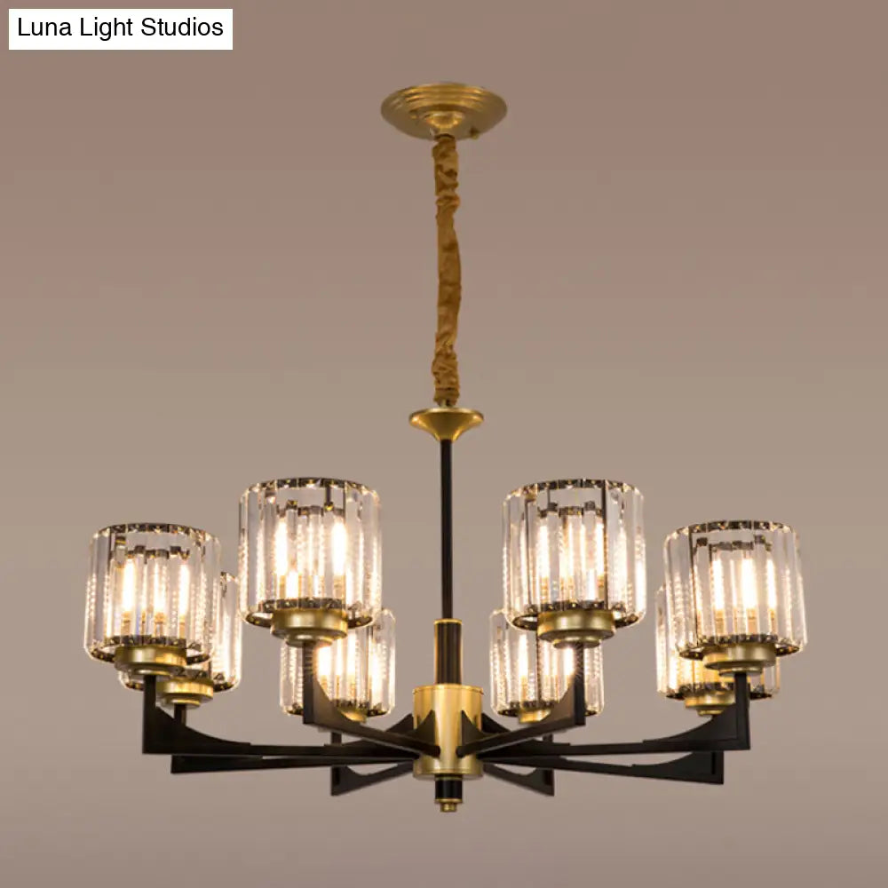 Modern Black & Brass Crystal Prism Chandelier – 4/6/12 Lights