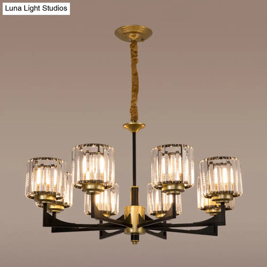 Modern Black & Brass Crystal Prism Chandelier – 4/6/12 Lights