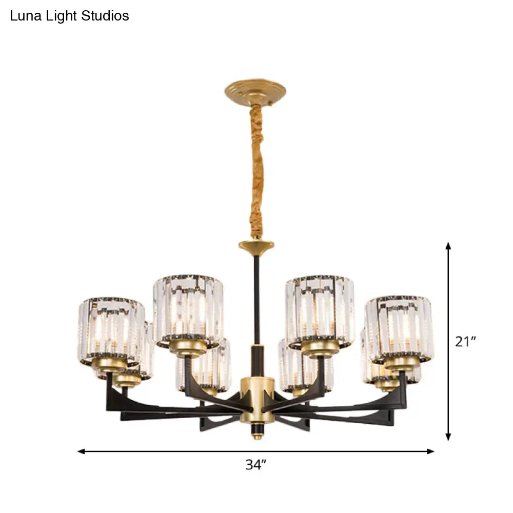 Modern Black & Brass Crystal Prism Chandelier – 4/6/12 Lights