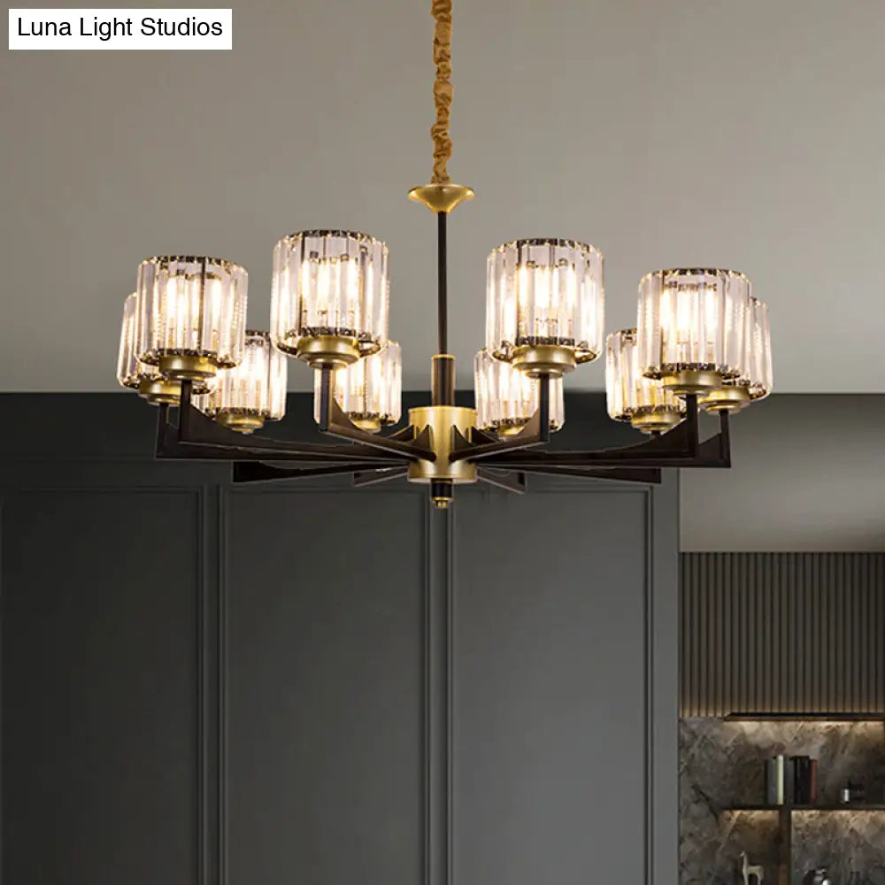 Modern Black And Brass Crystal Prism Chandelier With 4/6/12 Lights