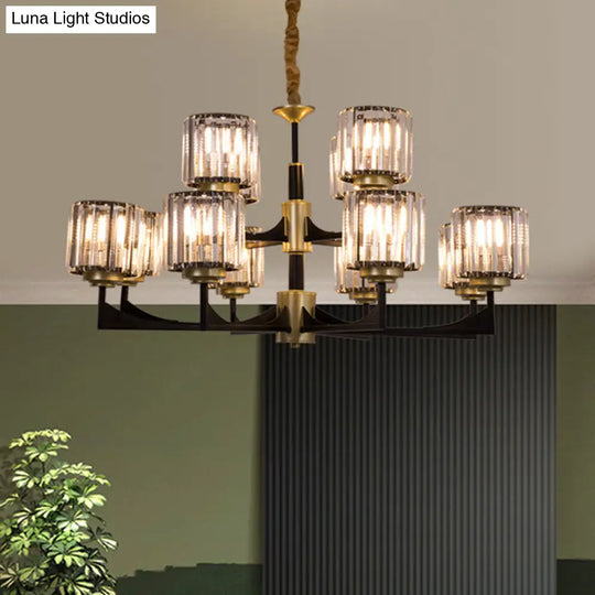 Modern Black & Brass Crystal Prism Chandelier – 4/6/12 Lights