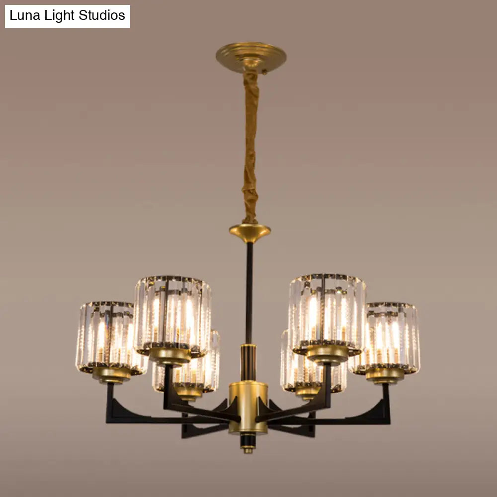 Modern Black & Brass Crystal Prism Chandelier – 4/6/12 Lights